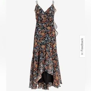 Express Floral Ruffle Wrap Hi-Lo Maxi Dress